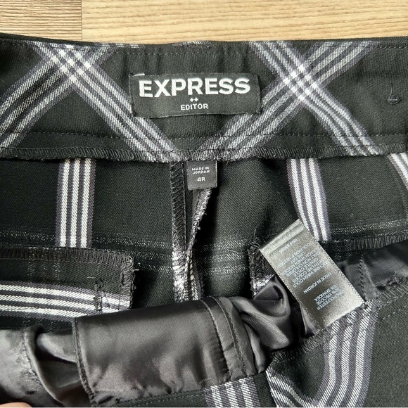 Express Editor Black & White Plaid Trousers/ Pants Straight Leg - Picture 3 of 5